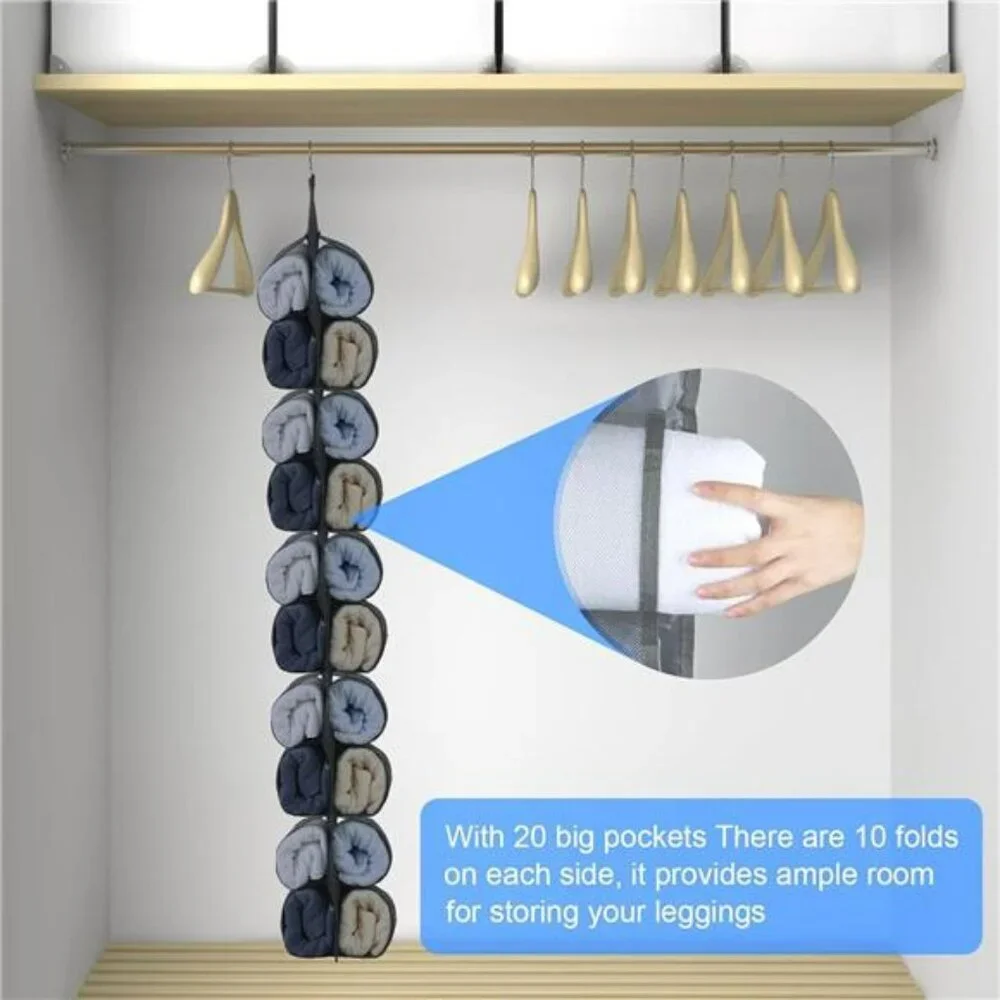 Hanging Closet Organizer 20 Pocket Storage for Leggings Yoga Pants Accessories 2